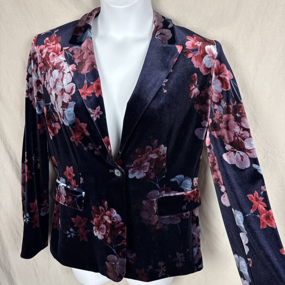 Tahari Floral Velvet Womens 14 Blazer Jacket Evening Career Work ASL